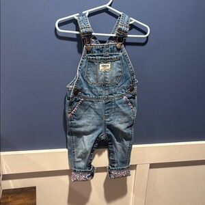 Oshkosh B'gosh Baby Bib Overalls Floral Cuffs Girls Size 12 Months